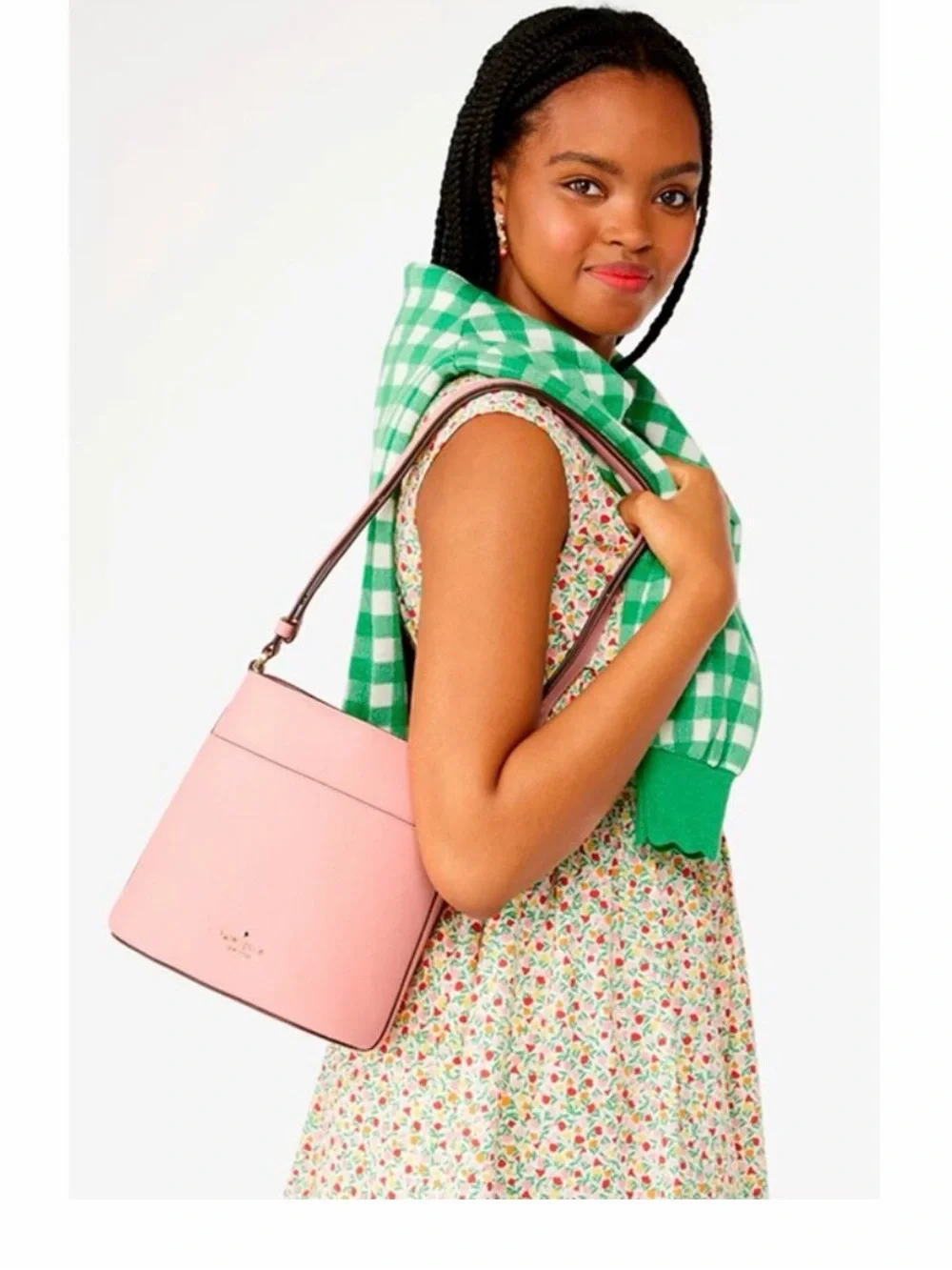 Kate Spade Leila Peachy Pink Pebbled Leather Crossbody Bucket Bag